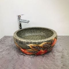 Chậu Đặt Dương Bàn Gốm Hoa Đỏ Chấm Tiêu Đen CH_GOMT