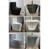 Chậu Lavabo Treo Liền Chân Ghi Viền Vàng CH_GT1