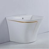 Chậu Lavabo Treo Liền Chân Trằng Viền Vàng CH_TT1