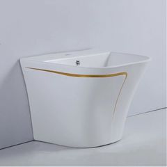 Chậu Lavabo Treo Liền Chân Trằng Viền Vàng CH_TT1
