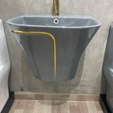 Chậu Lavabo Treo Liền Chân Ghi Viền Vàng CH_GT1