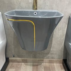 Chậu Lavabo Treo Liền Chân Ghi Viền Vàng CH_GT1