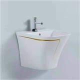 Chậu Lavabo Treo Liền Chân Trằng Viền Vàng CH_TT1
