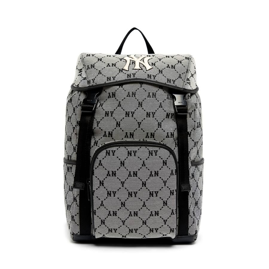 Balo MLB Chính Hãng - Họa Tiết Diamond Monogram - Logo NY - Màu Xám