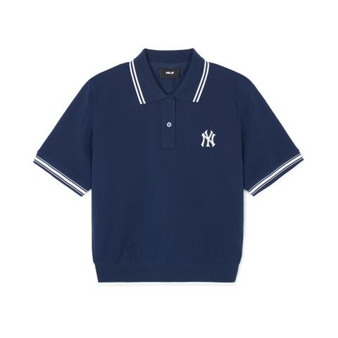Áo Croptop MLB Korea Women_s Basic Crop Collar T-Shirt New York Yankees Navy 3FPQB0243-50NYS