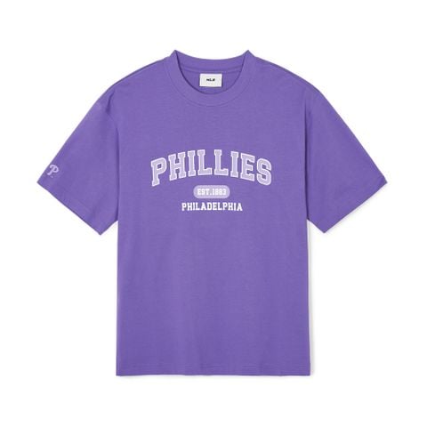 Áo Thun MLB Korea Varsity Overfit Short Sleeve T-Shirt Philadelphia Phillies Violet 3ATSV0243-10VOS