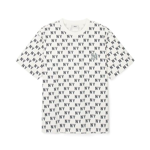 Áo Thun MLB Korea Classic Monogram Front Pattern Overfit Short Sleeve T-Shirt New York Yankees Cream 3ATSM0843-50CRS