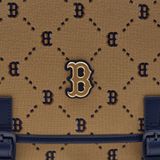 Balo MLB Chính Hãng - Họa Tiết Diamond Monogram Jacquard - Logo Boston Red Sox - Màu Nâu