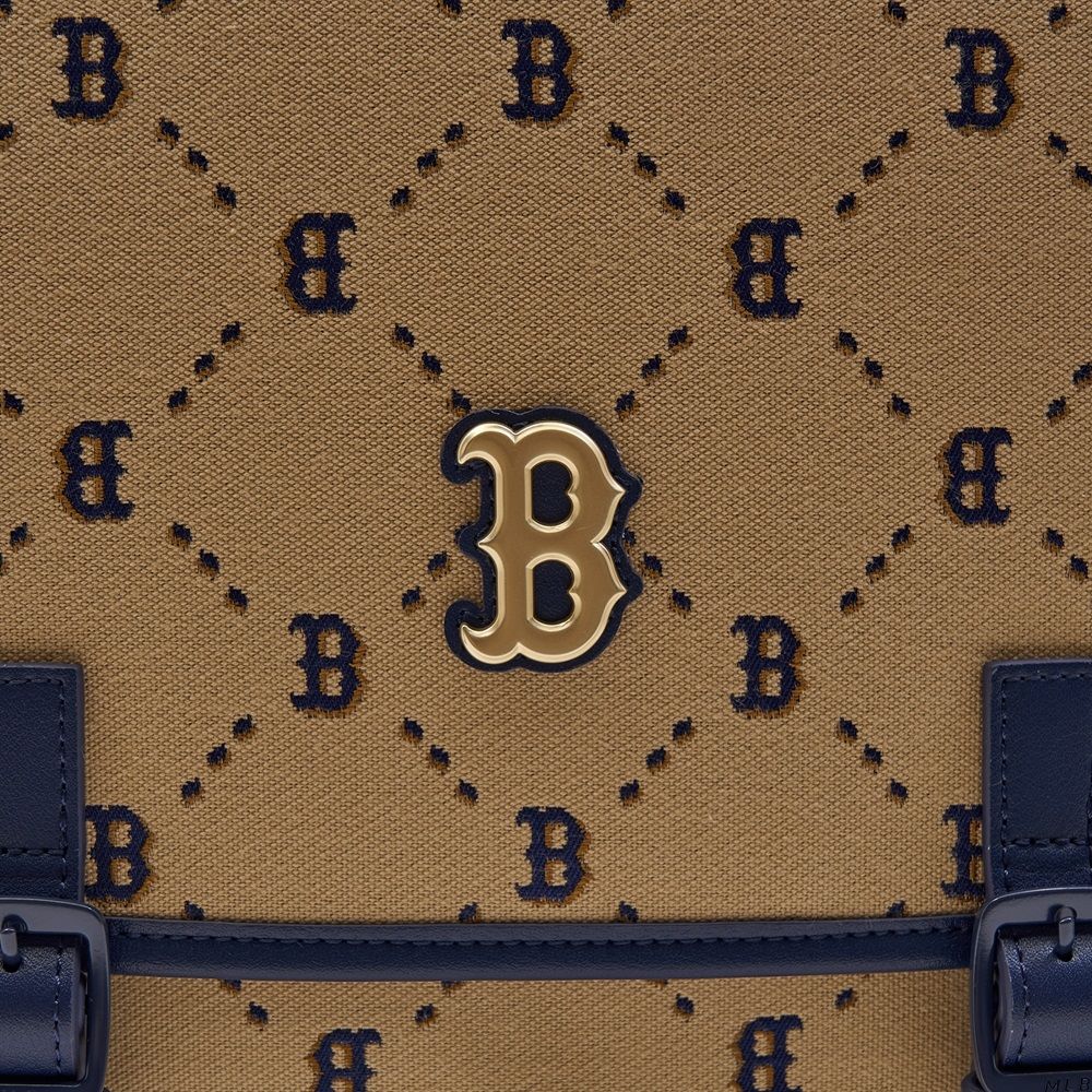 Balo MLB Chính Hãng - Họa Tiết Diamond Monogram Jacquard - Logo Boston Red Sox - Màu Nâu