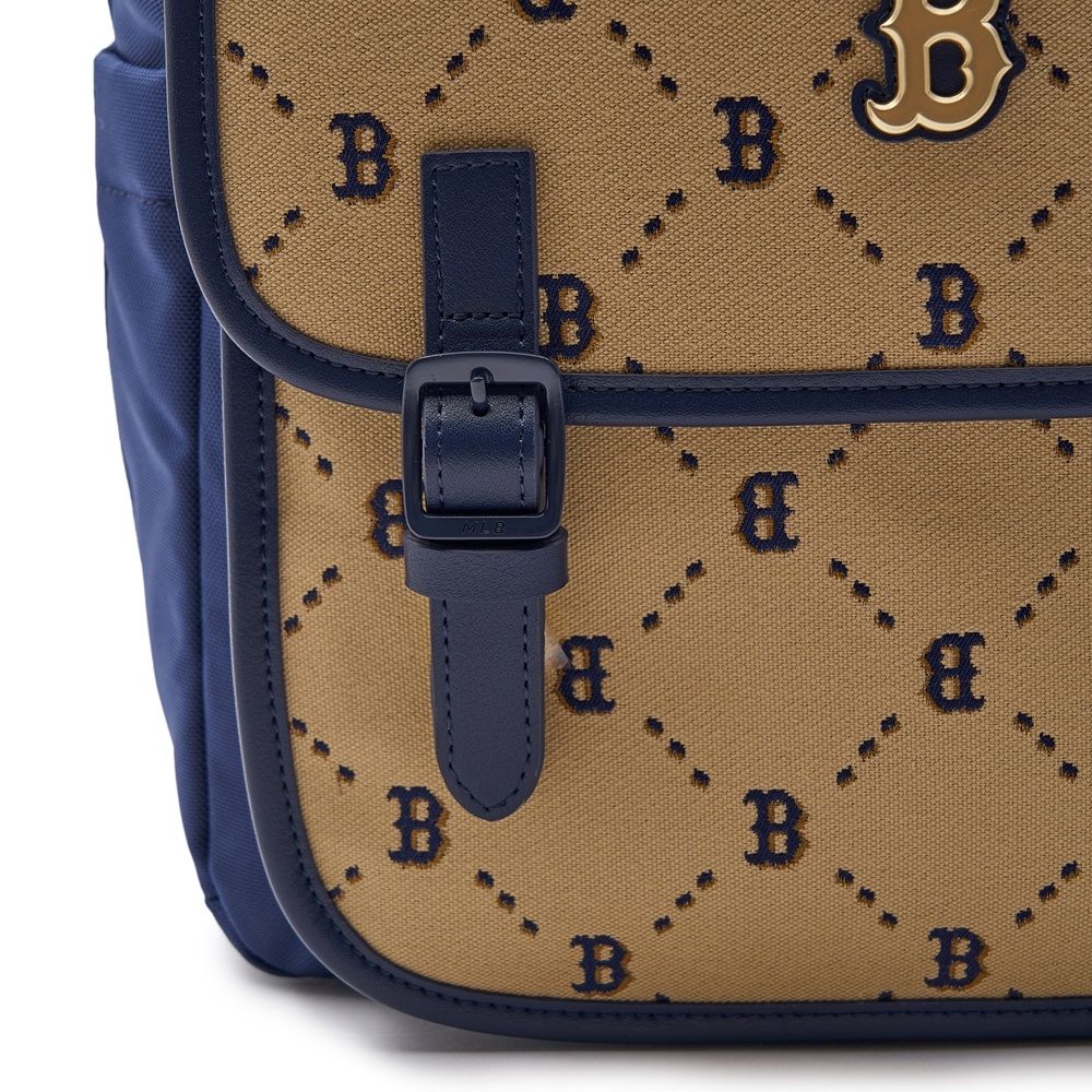 Balo MLB Chính Hãng - Họa Tiết Diamond Monogram Jacquard - Logo Boston Red Sox - Màu Nâu