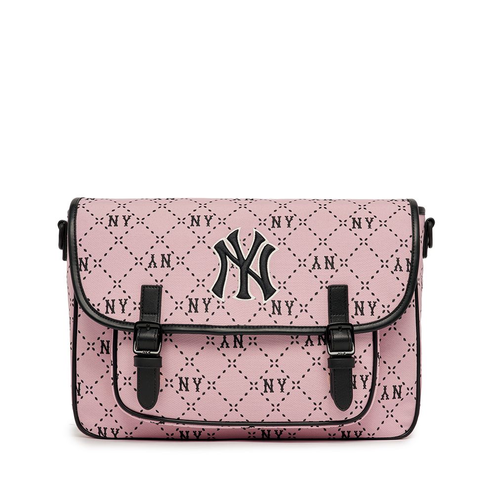 Balo MLB Chính Hãng - Họa Tiết Diamond Monogram - Thiết Kế Cặp Sách Trẻ Em - Logo NY - Màu Hồng