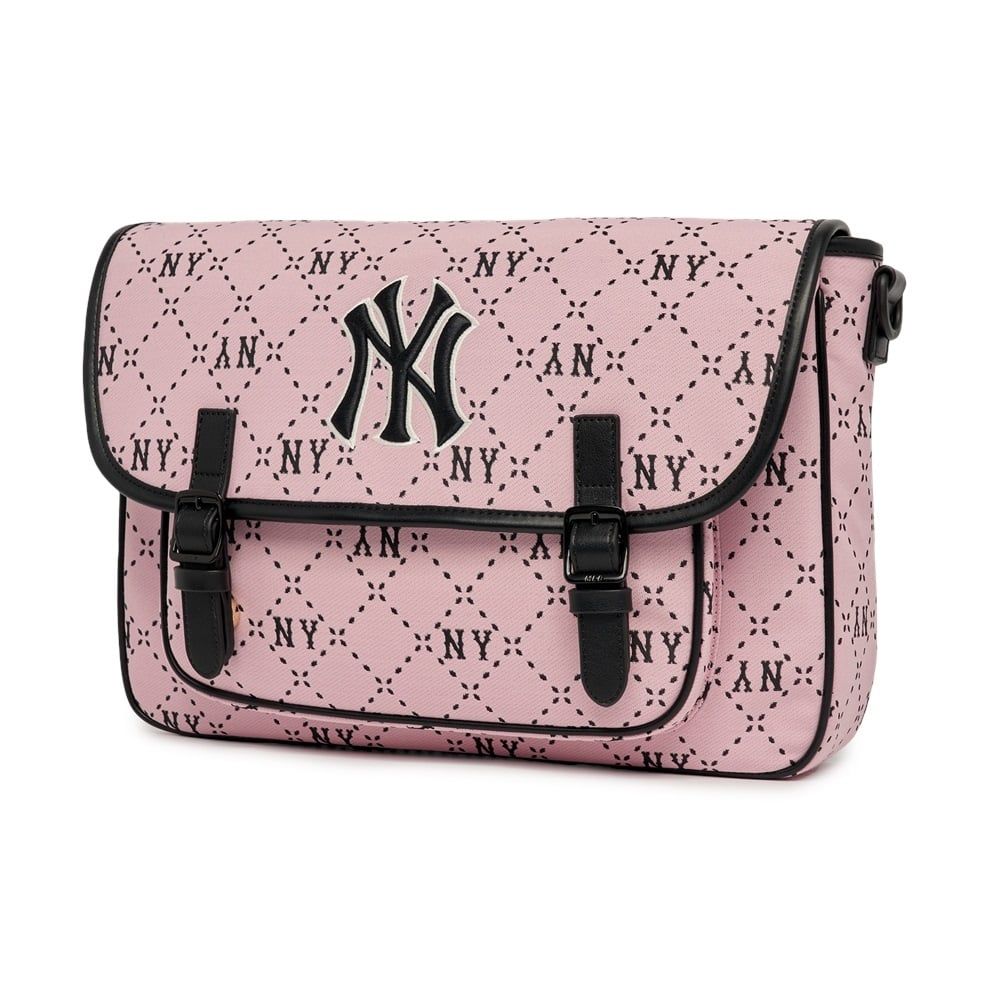 Balo MLB Chính Hãng - Họa Tiết Diamond Monogram - Thiết Kế Cặp Sách Trẻ Em - Logo NY - Màu Hồng