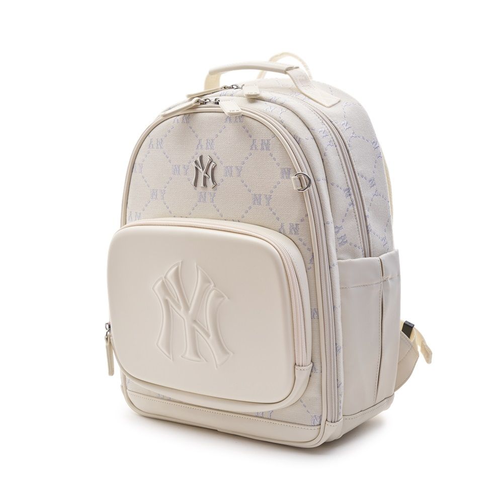 Balo MLB Chính Hãng - Họa Tiết Diamond Monogram - Logo NY Yankees - Màu Kem