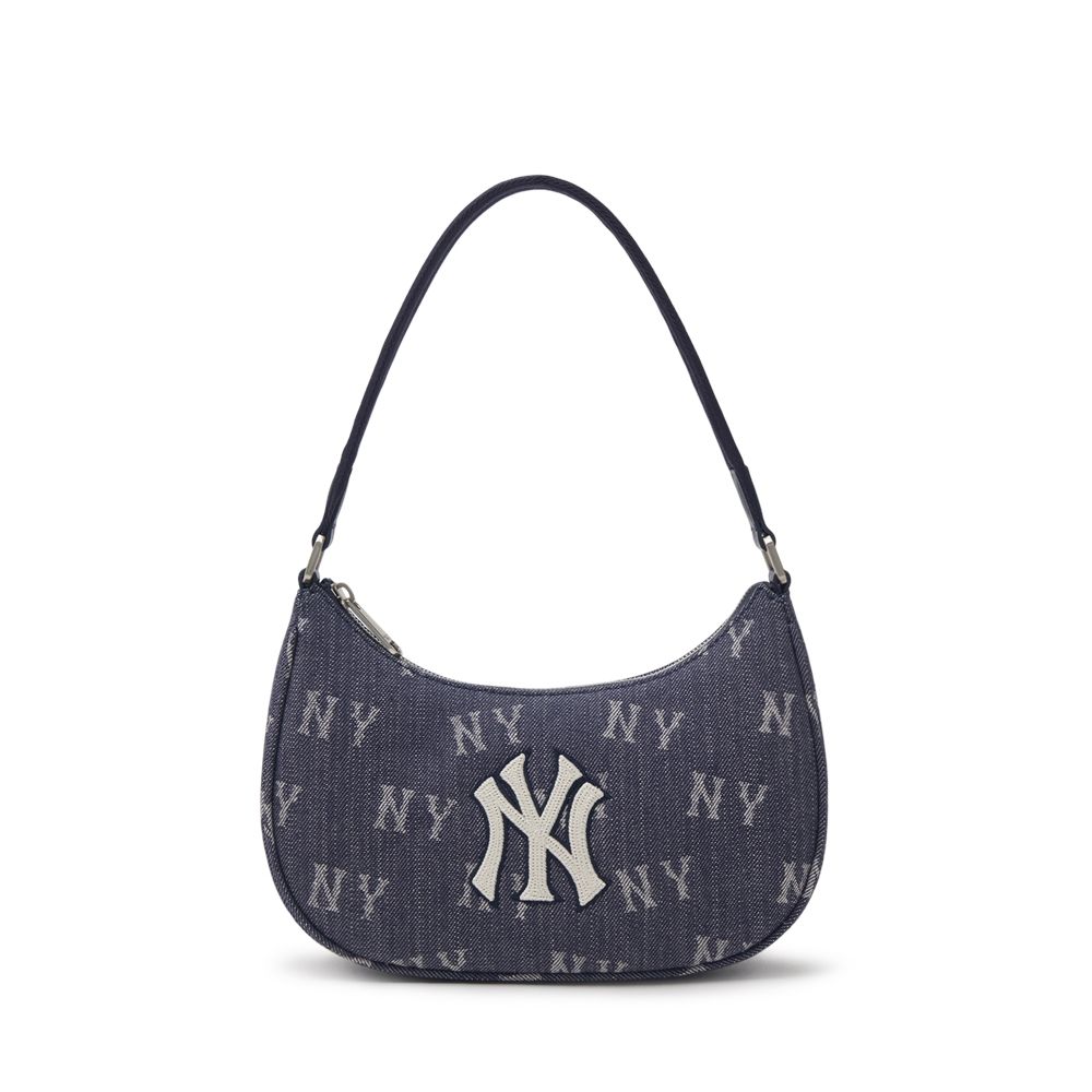 Túi MLB Chính Hãng - Họa Tiết Monogram - Thiết Kế Túi Kẹp Nách - Logo NY - Màu Chàm