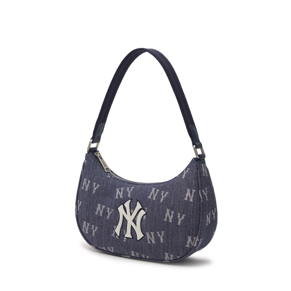 Túi MLB Chính Hãng - Họa Tiết Monogram - Thiết Kế Túi Kẹp Nách - Logo NY - Màu Chàm