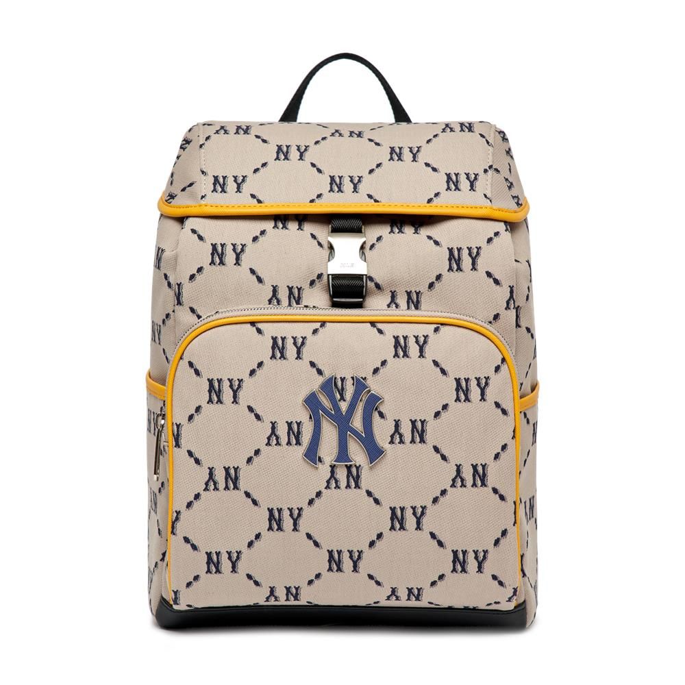 Balo MLB Chính Hãng - Họa Tiết Diamond Monogram - Logo NY - Màu Be