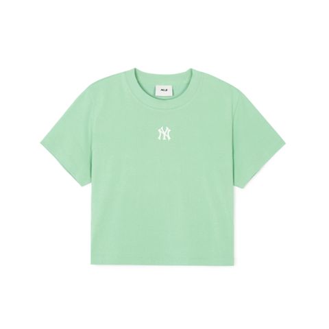 Áo Croptop MLB Korea Basic Small Logo Crop Short Sleeve T-Shirt New York Yankees Green 3FTSB0443-50GNM