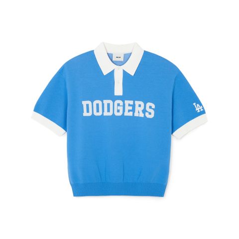 Áo Croptop MLB Korea Varsity Short Sleeve Knit Collar Tie LA Dodgers Blue 3AKPV0543-07BLS