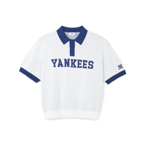 Áo Croptop MLB Korea Varsity Short Sleeve Knit Collar Tie New York Yankees Ivory 3AKPV0543-50IVS