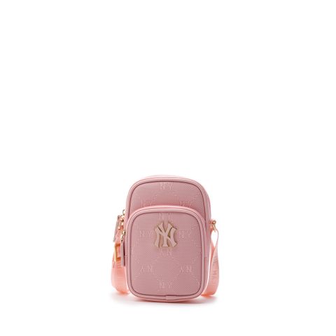 Túi MLB Korea Diamond Monogram PU Emboss Phone Pouch New York Yankees Pink 7ACRMDD4N-50PKM