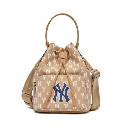  Túi MLB Chính Hãng - Họa Tiết Monogram - Thiết Kế Túi Rút- Logo NY - Màu Be 