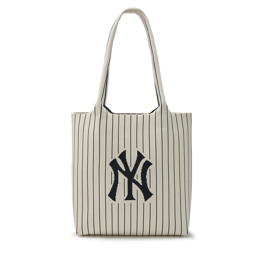 Túi MLB Chính Hãng - Họa Tiết Big Logo Knit - Thiết Kế Túi Kẹp Nách Đứng - Logo NY - Màu Kem