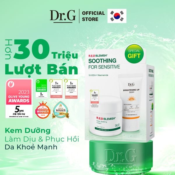  Bộ chăm sóc da 1 Kem dưỡng Dr.G Clear Soothing Cream 70ml tặng kèm 1 kem chống nắng Brightening Up Sun+ 20ml 