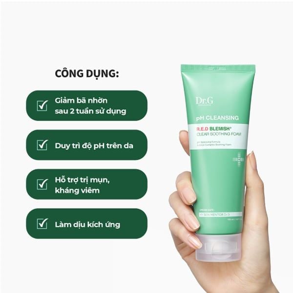  Sữa Rửa Mặt Cho Da Dầu Mụn Dr.G pH Cleansing R.E.D Blemish Clear Soothing Foam 