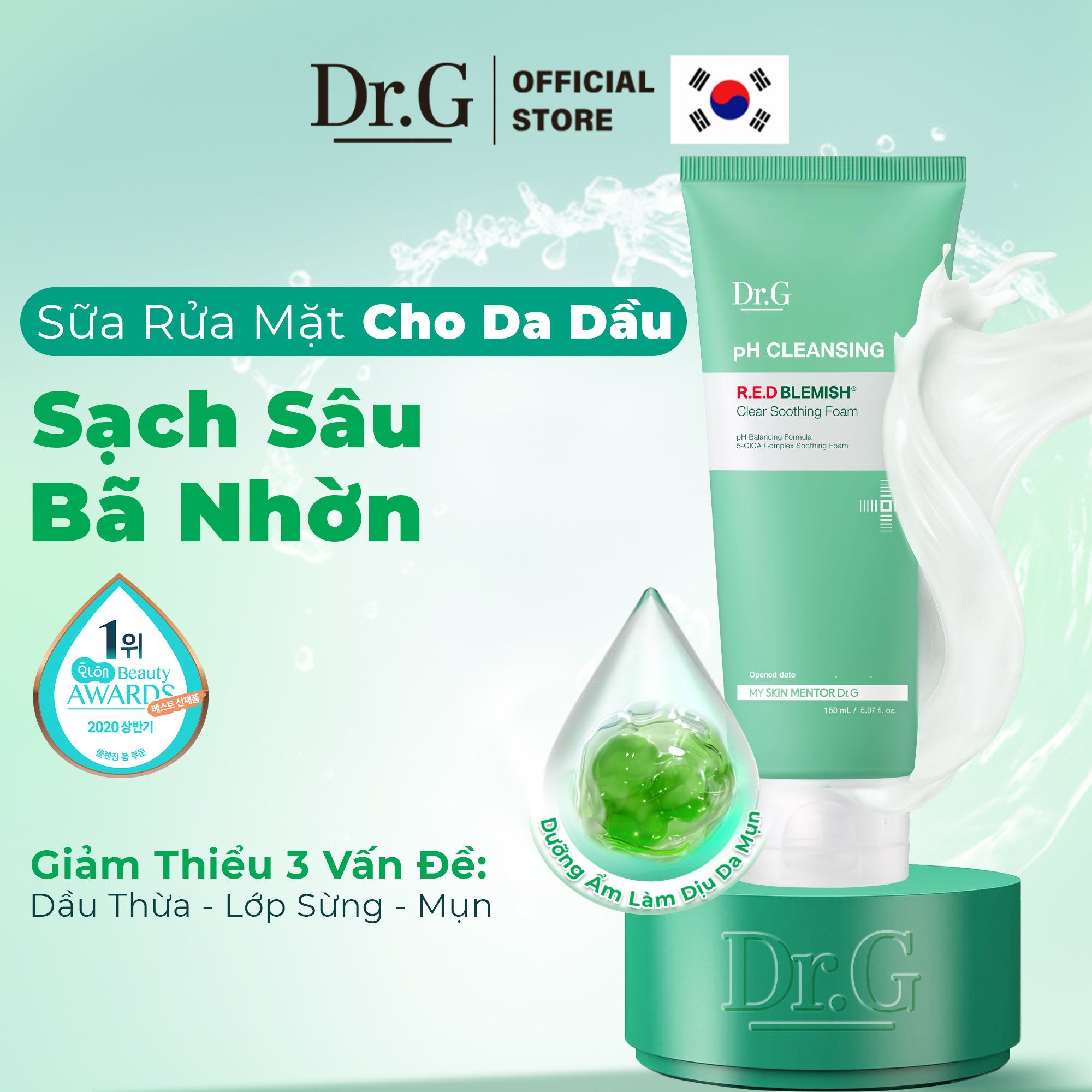  Sữa Rửa Mặt Cho Da Dầu Mụn Dr.G pH Cleansing R.E.D Blemish Clear Soothing Foam 150ml 