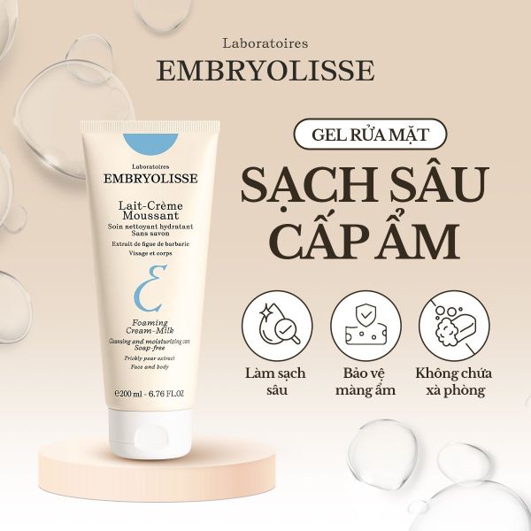 SỮA RỬA MẶT SẠCH SÂU CẤP ẨM EMBRYOLISSE LAIT - CREME MOUSSANT 200ML