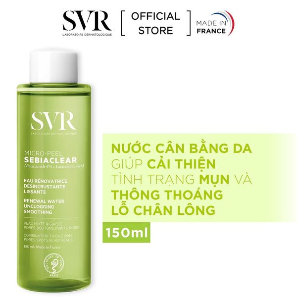 TONER SVR SEBIACLEAR MICRO PEEL DÀNH CHO DA DẦU, MỤN 150ML