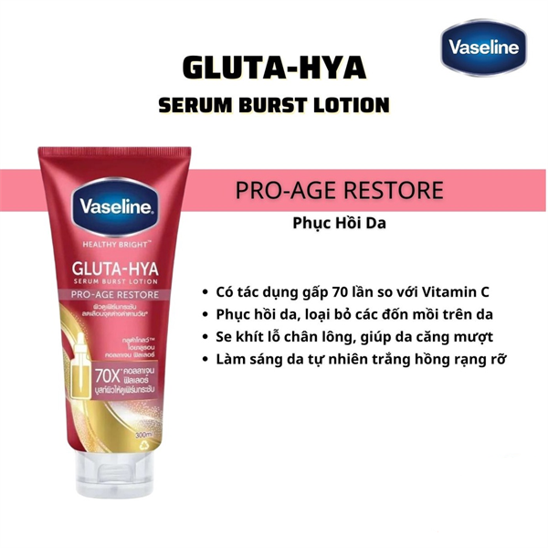 SỮA DƯỠNG THỂ 70X VASELINE GLUTA HYA SERUM BURST LOTION 300ML DN Cosmetics 1 Mỹ Phẩm