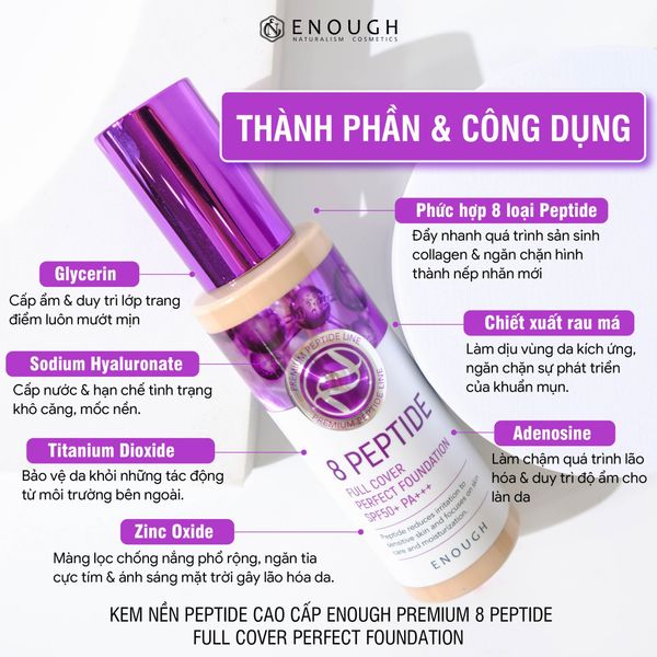 KEM NỀN PEPTIDE CAO CẤP ENOUGH PREMIUM 8 PEPTIDE FULL COVER PERFECT FOUNDATION 100ML