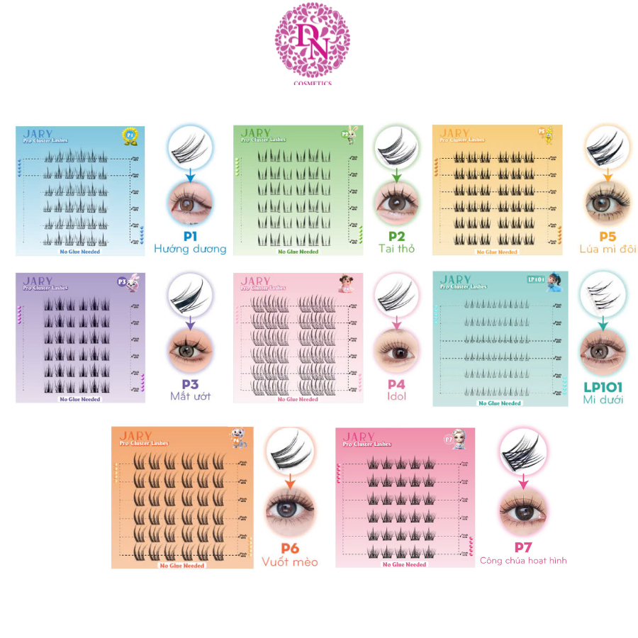 LÔNG MI CỤM CÓ SẴN KEO JARY PRO CLUSTER LASHES HỘP NHỰA 6 HÀNG