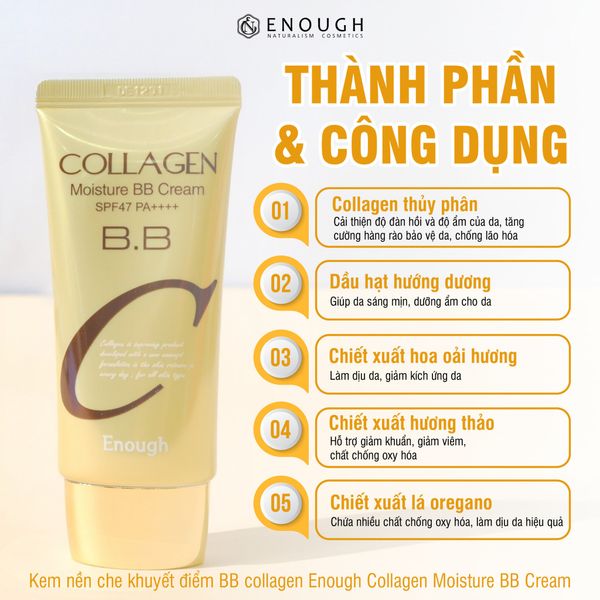 KEM NỀN CHE KHUYẾT ĐIỂM ENOUGH COLLAGEN MOISTURE BB CREAM SPF47 PA++++ 50G