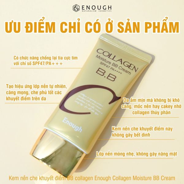 KEM NỀN CHE KHUYẾT ĐIỂM ENOUGH COLLAGEN MOISTURE BB CREAM SPF47 PA++++ 50G
