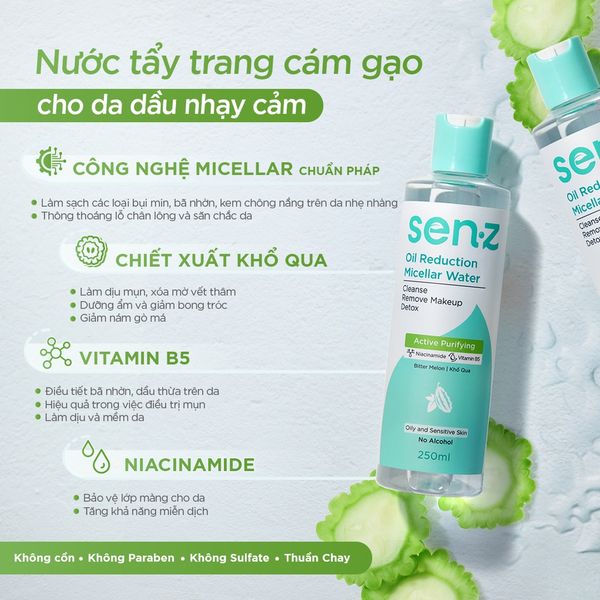 NƯỚC TẨY TRANG SEN-Z OIL REDUCTION MICELLAR WATER 250ML [TẶNG SỮA RỬA MẶT SEN-Z 30ML]