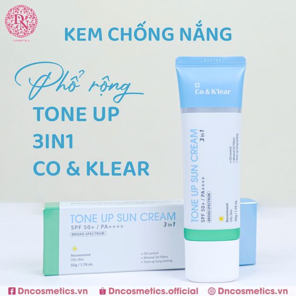 KEM CHỐNG NẮNG PHỔ RỘNG NÂNG TONE UP 3IN1 CO & KLEAR SPF 50 /PA 50G