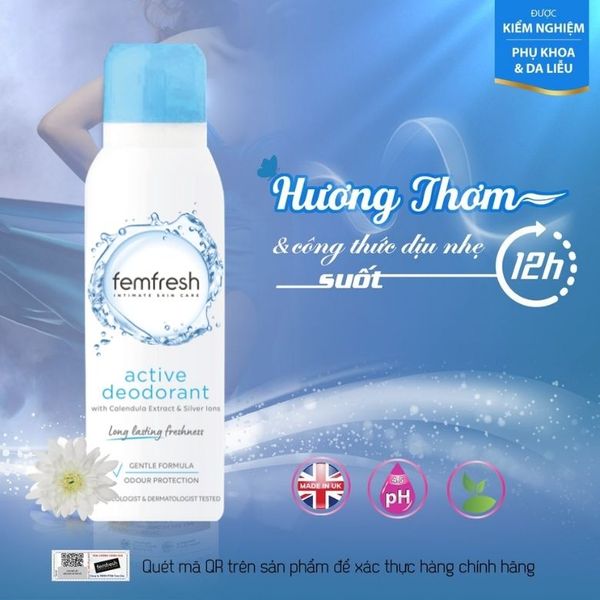 XỊT THƠM MÁT VÙNG KÍN CAO CẤP FEMFRESH INTIMATE SKIN CARE ACTIVE ĐEOORANT 125ML