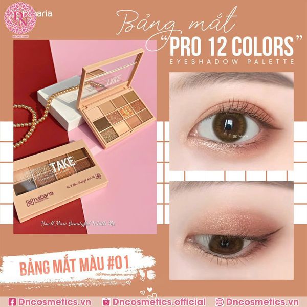 BẢNG PHẤN MẮT 12 Ô HABARIA PRO COLORS EYESHADOW PALETTE 12G