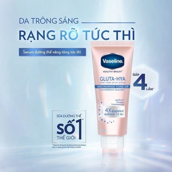 DƯỠNG THỂ VASELINE 4X HEALTHY BRIGHT GLUTA-HYA BODY TONE UP UV LOTION NIACINAMIDE TONE UP 300ML