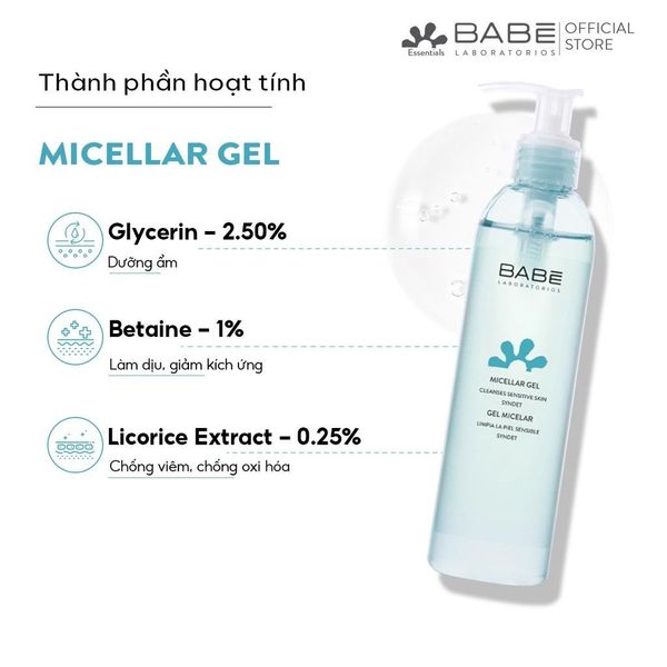 SỮA RỬA MẶT & TẨY TRANG THÍCH HỢP CHO MỌI LOẠI DA BABE MICELLAR GEL 90ML