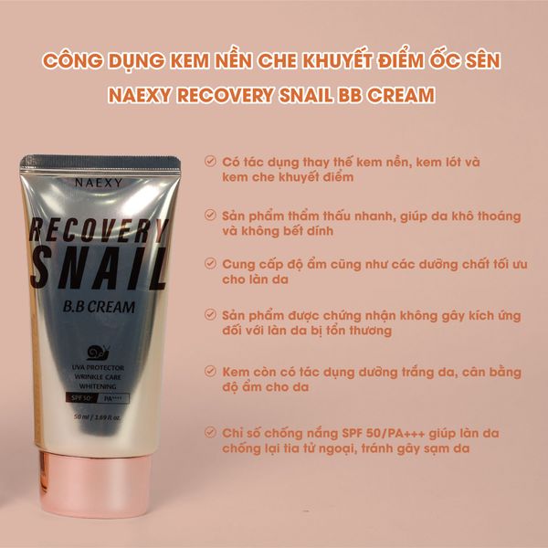 KEM NỀN CHE KHUYẾT ĐIỂM ỐC SÊN NAEXY RECOVERY SNAIL B.B CREAM 50ML