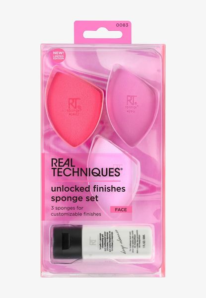 SET BÔNG MÚT & DUNG DỊCH VỆ SINH REAL TECHNIQUES UNLOCKED FINISHES SPONGE