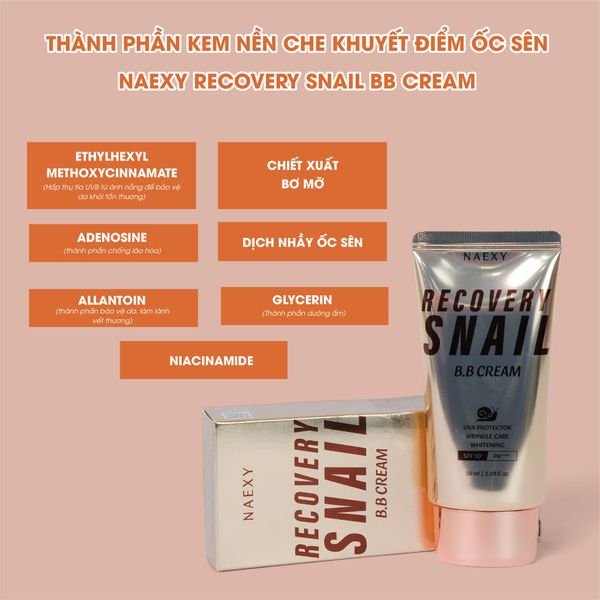 KEM NỀN CHE KHUYẾT ĐIỂM ỐC SÊN NAEXY RECOVERY SNAIL B.B CREAM 50ML