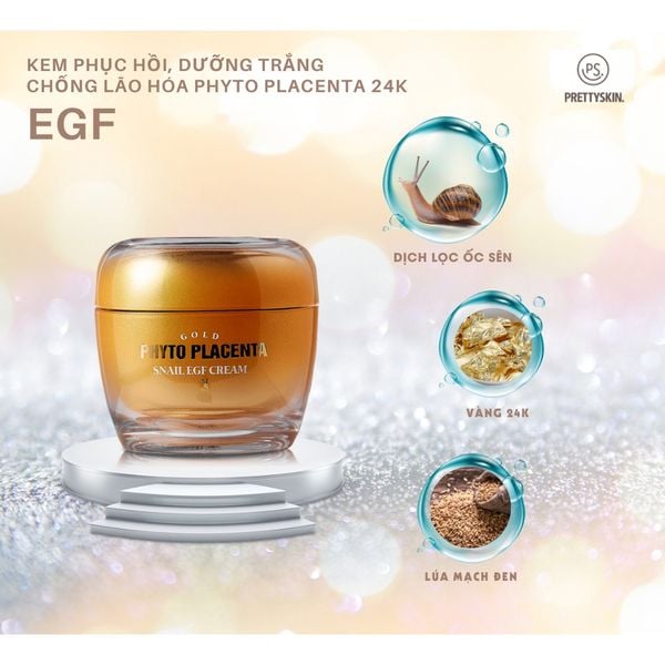 KEM ỐC SÊN CHỐNG LÃO HÓA PRETTY SKIN GOLD PHYTO PLACENTA SNAIL EGF CREAM 50ML  [MUA 1 KEM ỐC SÊN TẶNG 1 SERUM VITAMIN C QUÝT XANH BERGAMO 10ML]