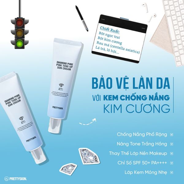 KEM CHỐNG NẮNG PRETTY SKIN DIAMOND PURE PINK TONE-UP SUN CREAM 50ML
