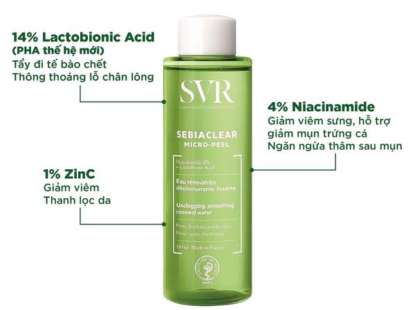 TONER SVR SEBIACLEAR MICRO PEEL DÀNH CHO DA DẦU, MỤN 150ML