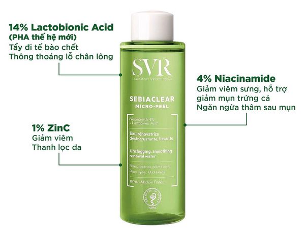 TONER SVR SEBIACLEAR MICRO PEEL DÀNH CHO DA DẦU, MỤN 150ML