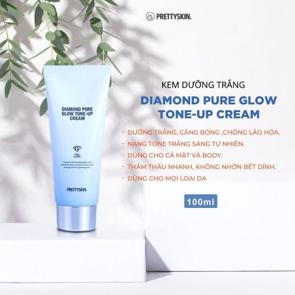 KEM DƯỠNG KIM CƯƠNG TRẮNG DA NÂNG TONE MẶT VÀ BODY PRETTY SKIN DIAMOND PURE GLOW TONE UP CREAM 100ML
